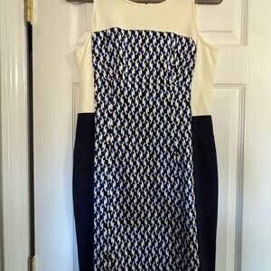 DKNYC Navy and Cream Geometric Midi Dress